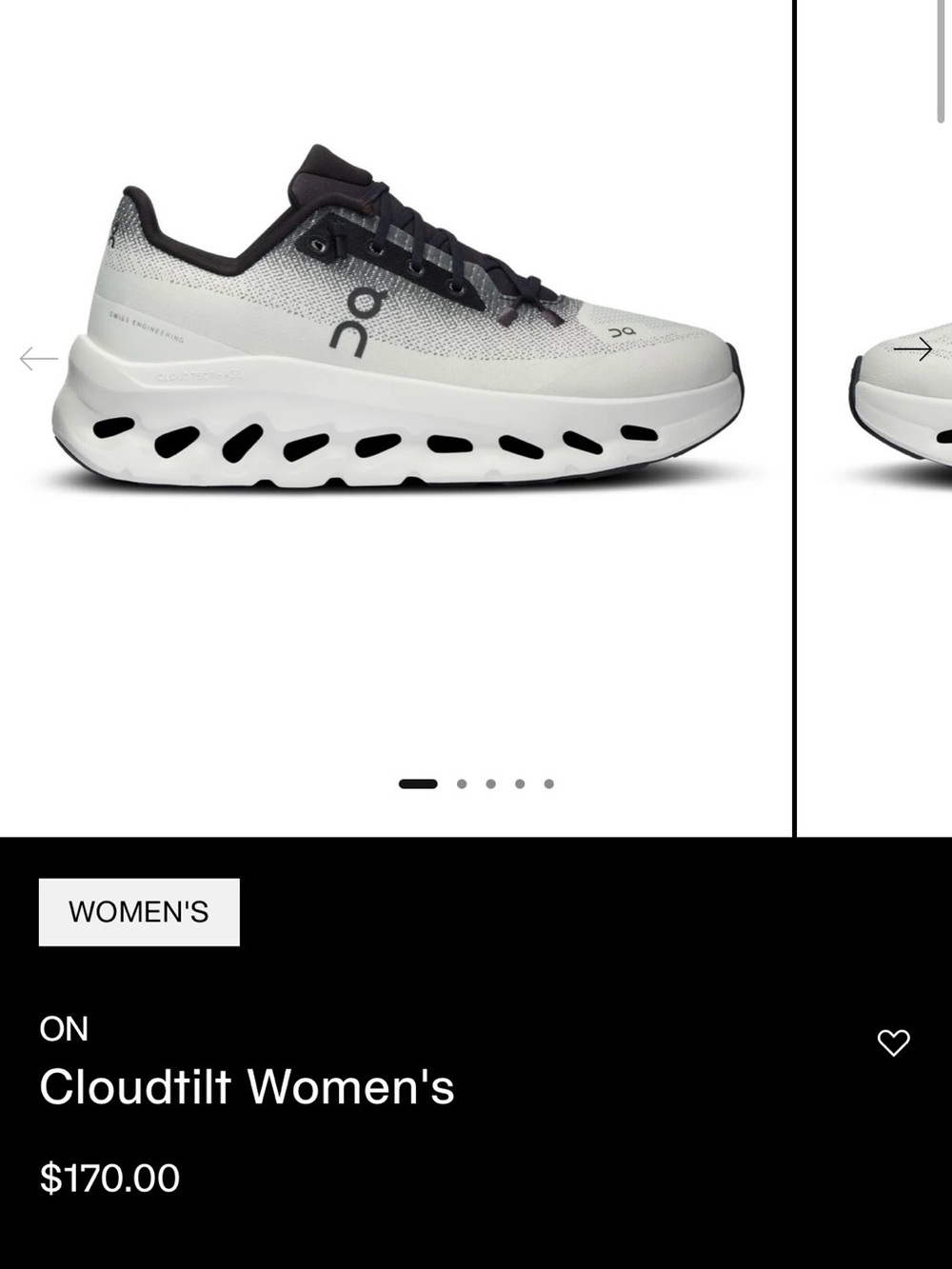 On Running Cloudtilt Women's Shoe in White and Black